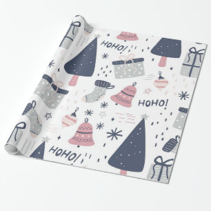 Blue and Pink and Grey Christmas Wrapping Paper
