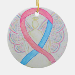 Blue and Pink Awareness Ribbon Angel Art Ornaments