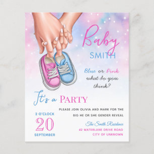 Blue and pink baby shoes gender reveal invitation
