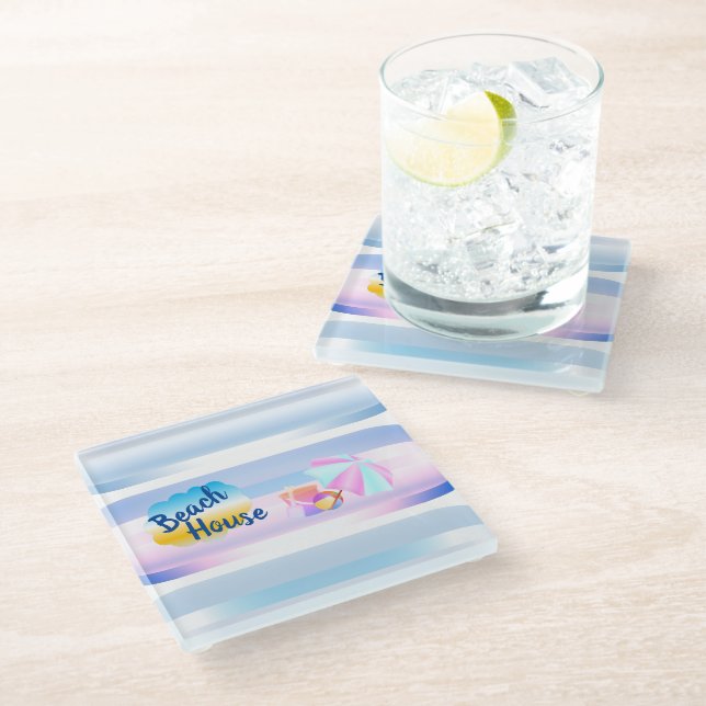 Blue and Pink Beach House Coaster (Angled)