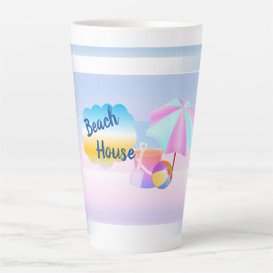 Blue and Pink Beach House Latte Mug
