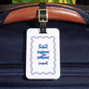Blue and Pink Bespoke Scalloped Monogram Luggage Tag