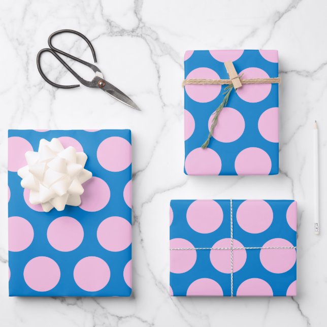 Blue and Pink Big Polka Dot Pattern  Wrapping Paper Sheet (Front)