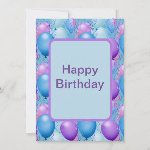 Blue and Pink Birthday Balloons Holiday Card
