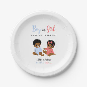 Blue and Pink Black Baby Gender Reveal Paper Plate