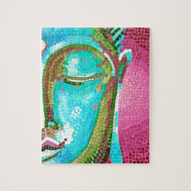 Blue and Pink Buddha Face Mosaic Jigsaw Puzzle (Vertical)
