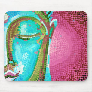 Blue and Pink Buddha Face Mosaic Mouse Pad