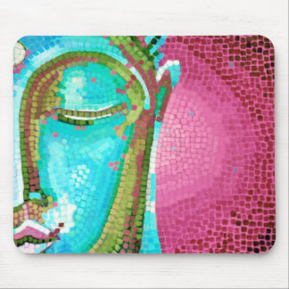 Blue and Pink Buddha Face Mosaic Mouse Pad