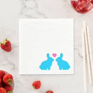 Blue and Pink Bunnies in Love Napkin