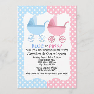 Blue and Pink Carriage Gender Reveal Party Invitation