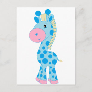 Blue and Pink Cartoon Baby Giraffe Postcard