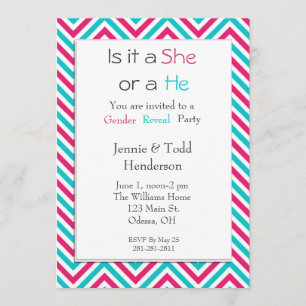 Blue and Pink Chevron Gender Reveal Invitation