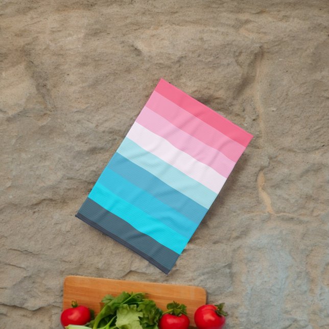 Blue and Pink Colour Shades Stripes Tea Towel (Kitchen Towel)