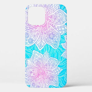 Blue and pink colours ornate flowers seamless patt iPhone 12 case