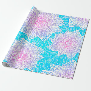 Blue and pink colours ornate flowers seamless patt wrapping paper