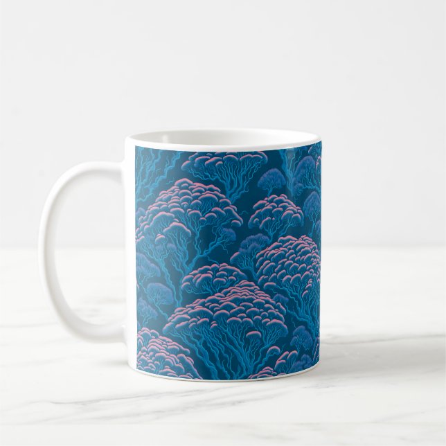 Blue And Pink Coral Reef Pattern Coffee Mug (Left)