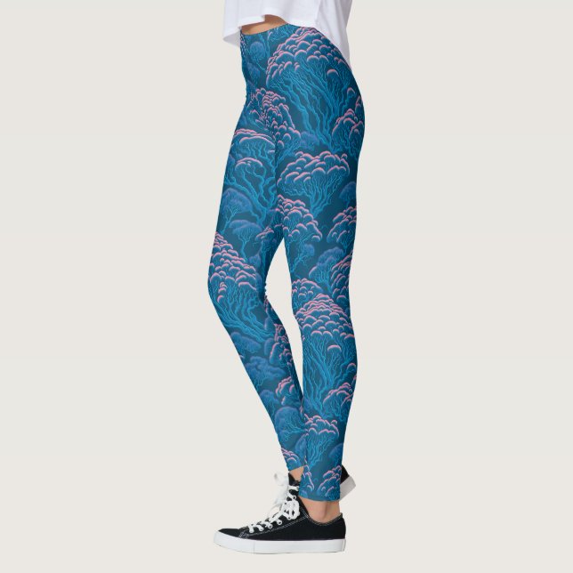 Blue And Pink Coral Reef Pattern Leggings (Left)