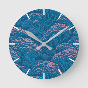 Blue And Pink Coral Reef Pattern Round Clock