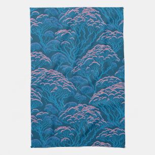 Blue And Pink Coral Reef Pattern Tea Towel