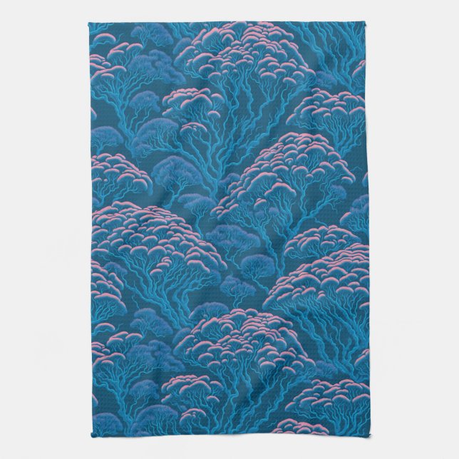 Blue And Pink Coral Reef Pattern Tea Towel (Vertical)