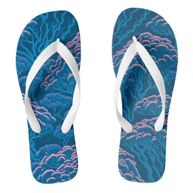 Blue And Pink Coral Reef Pattern Thongs (Footbed)