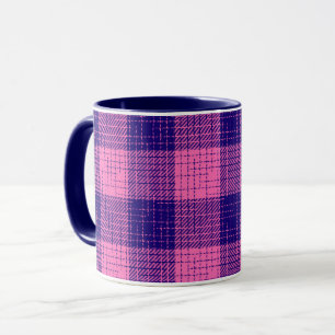 Blue and Pink Crosshatch Chequered Design Mug