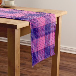 Blue and Pink Crosshatch Chequered Design  Short Table Runner