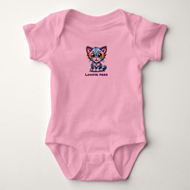 Blue and Pink Curious Adorable Kitten  Baby Bodysuit (Front)