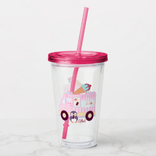 Blue And Pink Cute Bunny Rabbit Ice Cream Truck Acrylic Tumbler