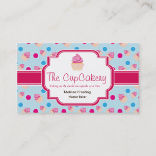Blue and Pink Cute Cupcake Bakery Business Cards