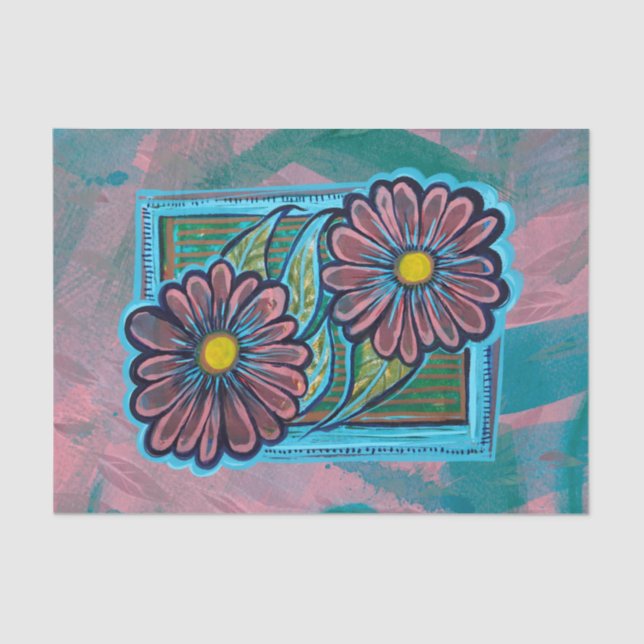 Blue and Pink Daisy Garden                         Tissue Paper (Front)