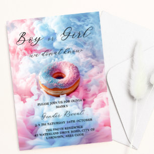 Blue and Pink Donut Doughnut Smoke Gender Reveal Invitation
