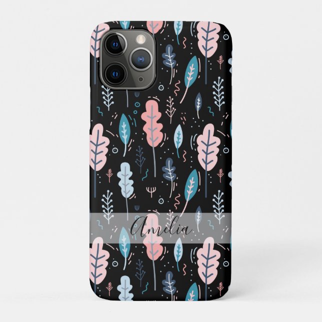 Blue and Pink Doodle Leaves Personalised Case-Mate iPhone Case (Back)