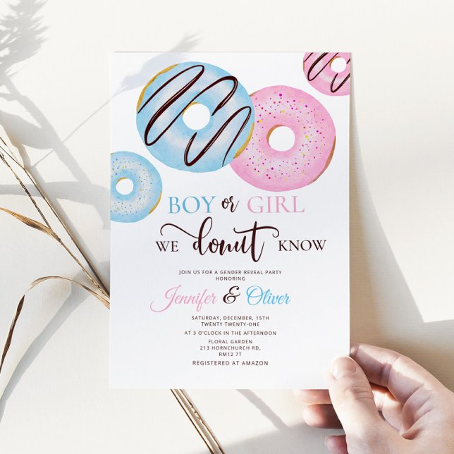 Blue and Pink Doughnut gender reveal  Invitation (Creator Uploaded)