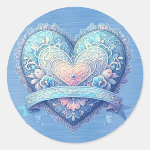 Blue and Pink Fancy Valentine Classic Round Sticker