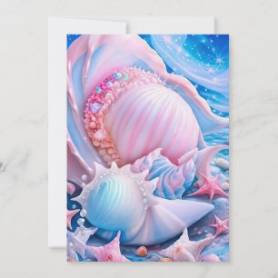 Blue and Pink Fantasy Beach  Holiday Card