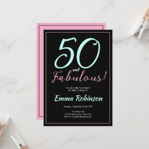 Blue and Pink "Fifty and Fabulous" 50th Birthday Invitation