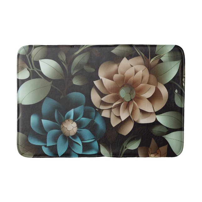 Blue and Pink Floral Bath Mat (Front)