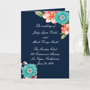 Blue And Pink Floral Botanical Wedding Program 