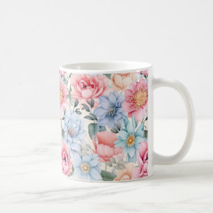 Blue and Pink Floral Coffee Mug