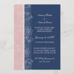 Blue and Pink Floral Engagement Party Invitations