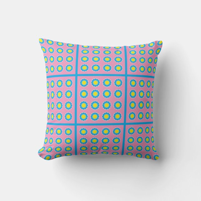Blue and pink floral patchwork throw pillow (Front)