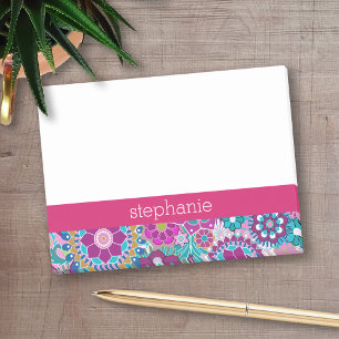 Blue and Pink Floral Pattern - Add Your Name Post-it Notes