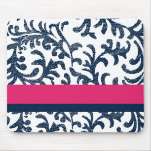 Blue and Pink Floral Pattern Mouse Pad