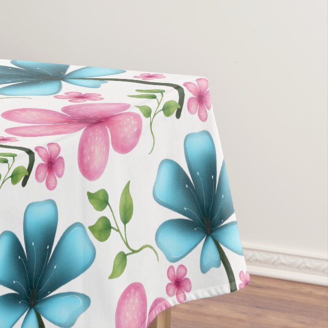 Blue and pink floral pattern  tablecloth (In Situ)
