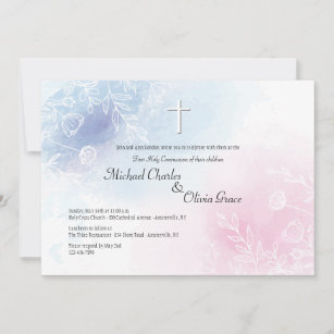 Blue and Pink Floral Religious Invitation