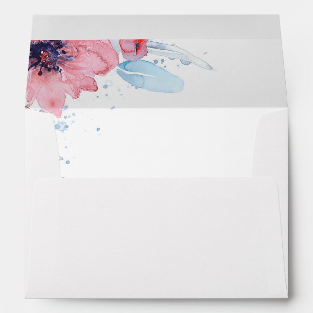 Blue and Pink Floral Watercolor Wedding Envelope (Back (Bottom))