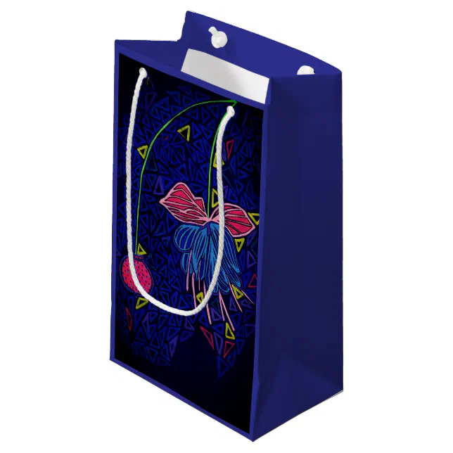 Pink Bloom Design Blue and pink flower small gift bag | Zazzle