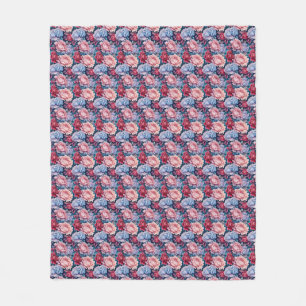 Blue and Pink Flowers Fleece Blanket