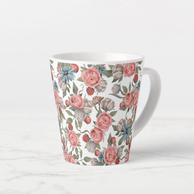 Blue and Pink Flowers  Latte Mug (Right Angle)